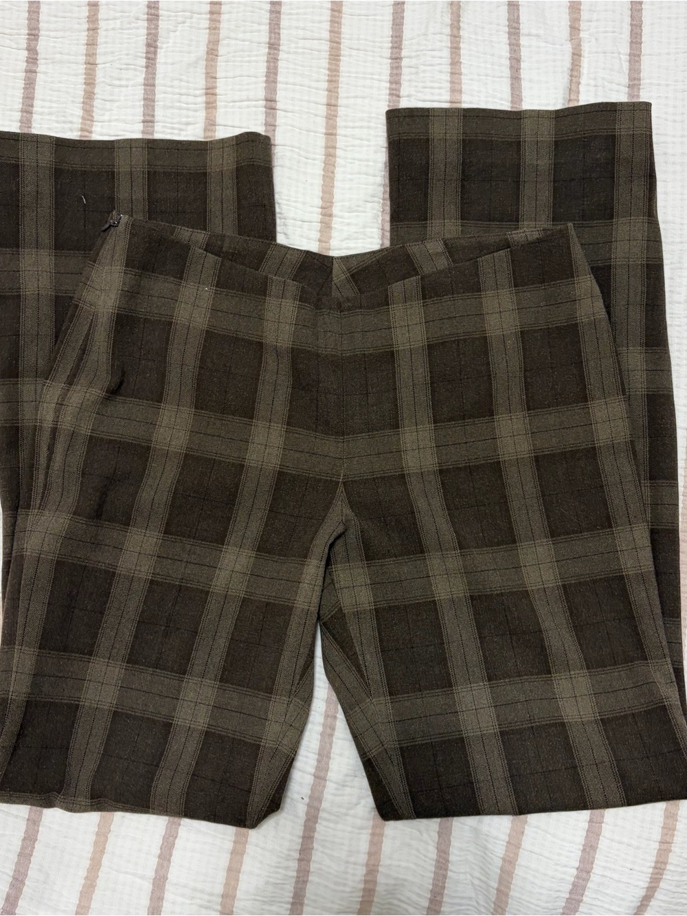 90s inspired Brown Plaid fitted flared Dress Pants